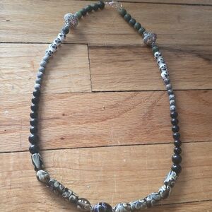 OOAK Onyx Jasper Handpainted Glass Natural Stone Wire Wrapped Necklace Artisan